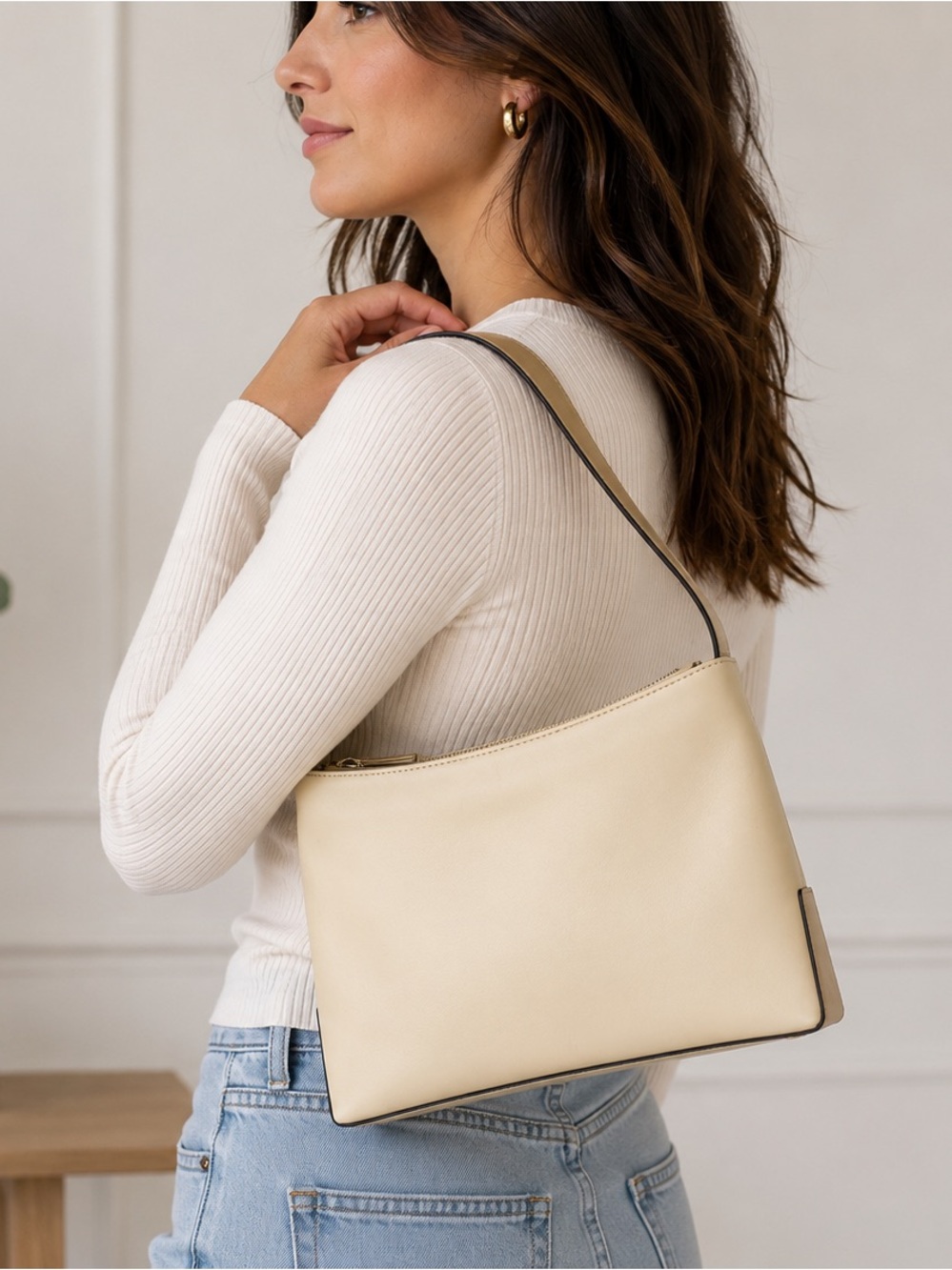 Principles Cream Leather Shoulder Bag Hobo Handbag